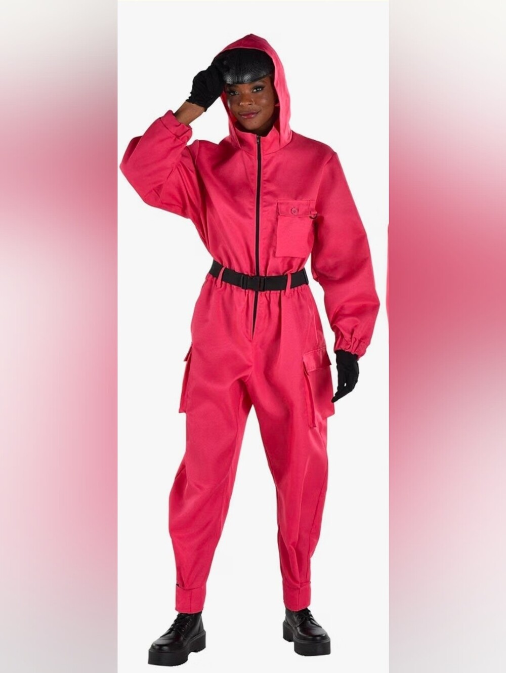 High-Waist Cargo Jumpsuit in Bright Pink